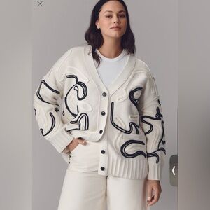 Pilcro Cream and Black Abstract Cardigan